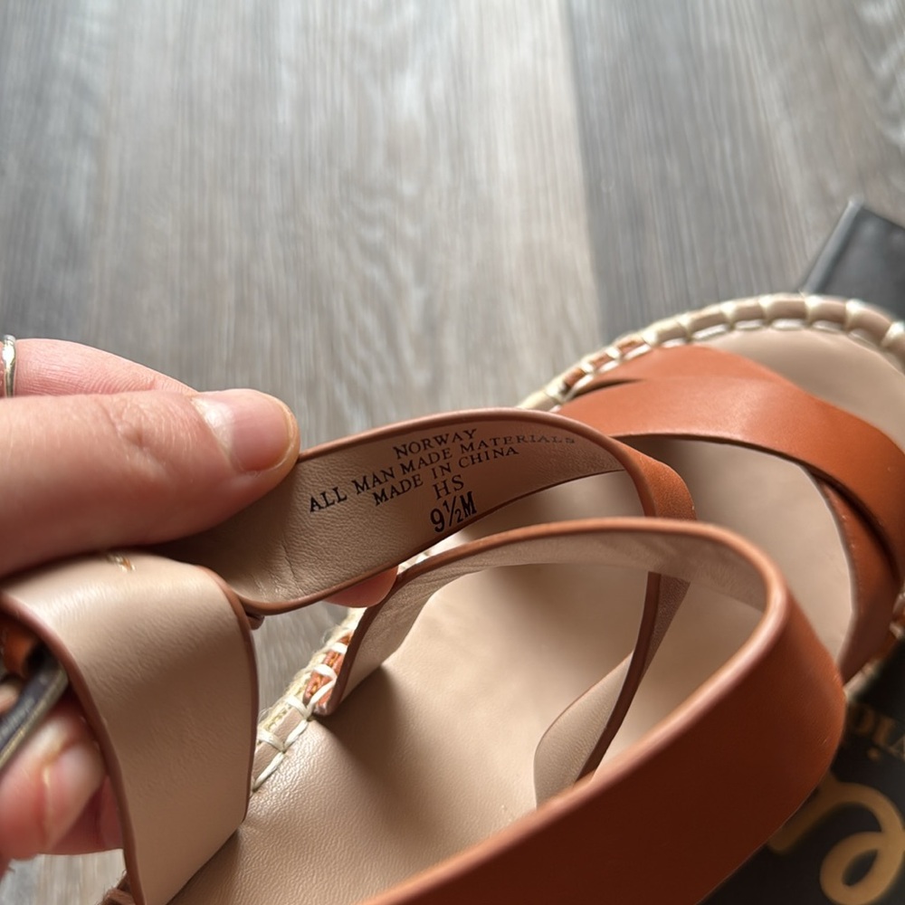 NIB Charles David Brown Tan Wedge Straw Strappy Espadrille Sandals 9.5 - Picture 6 of 7